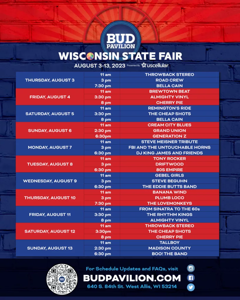 Bud Pavilion, Wisconsin State Fair Band Lineup